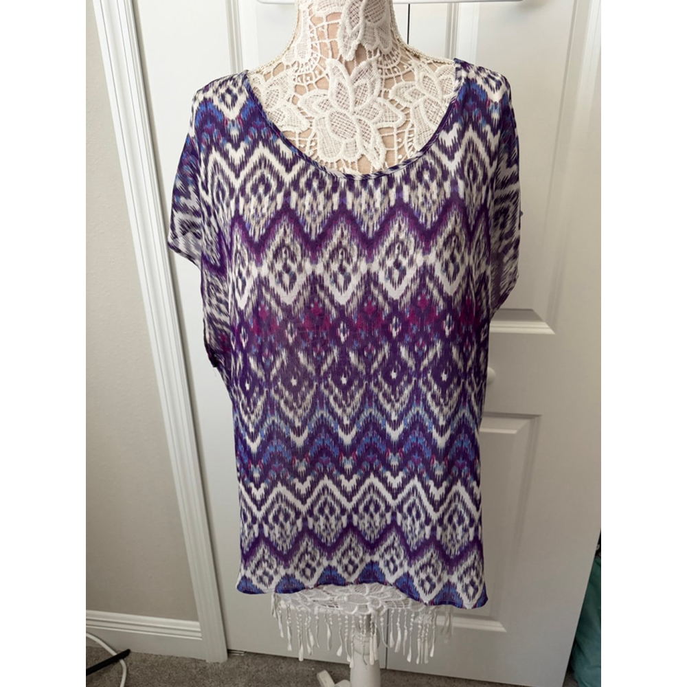 TORRID Plus Size 2X Purple White Ikat Tunic Top